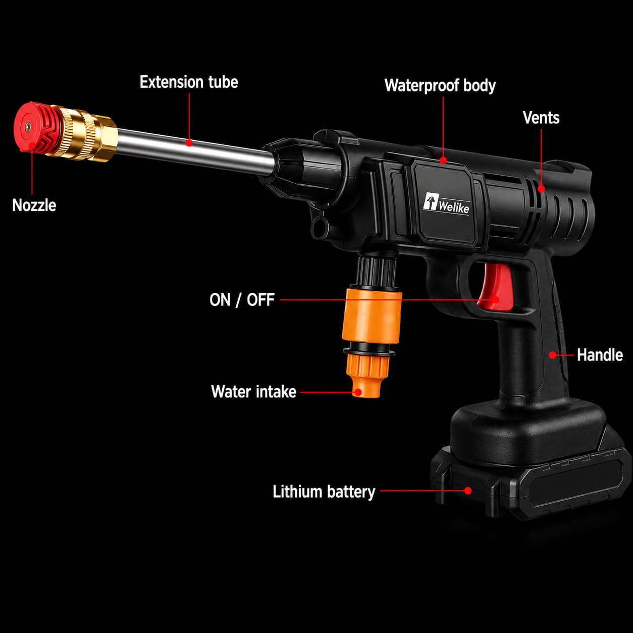 Double Battery High Pressure Car Washer Gun - مسدس غسيل سيارات عالي الضغط يعمل ببطاريتين