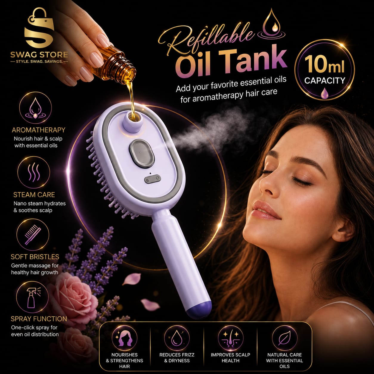 5-IN-1 Steam Brush | Rechargeable Detangling Tool with Oil